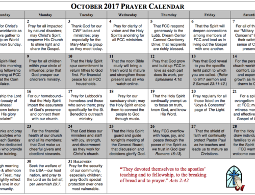 Prayer Calendar – October 2017