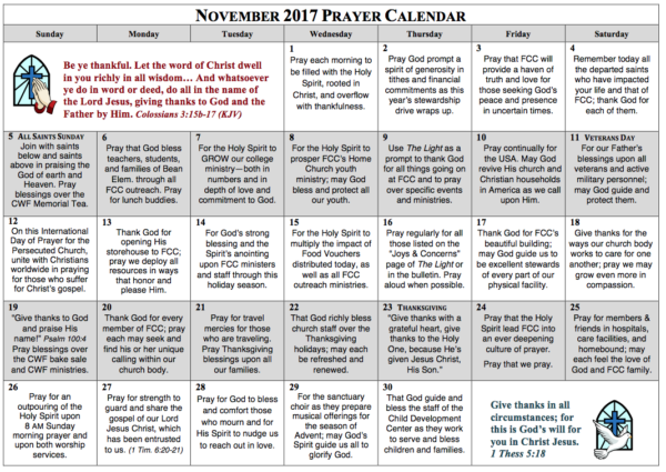 Prayer Calendar – November 2017 – First Christian Church of Lubbock