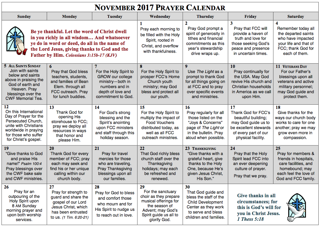 Prayer Calendar – November 2017